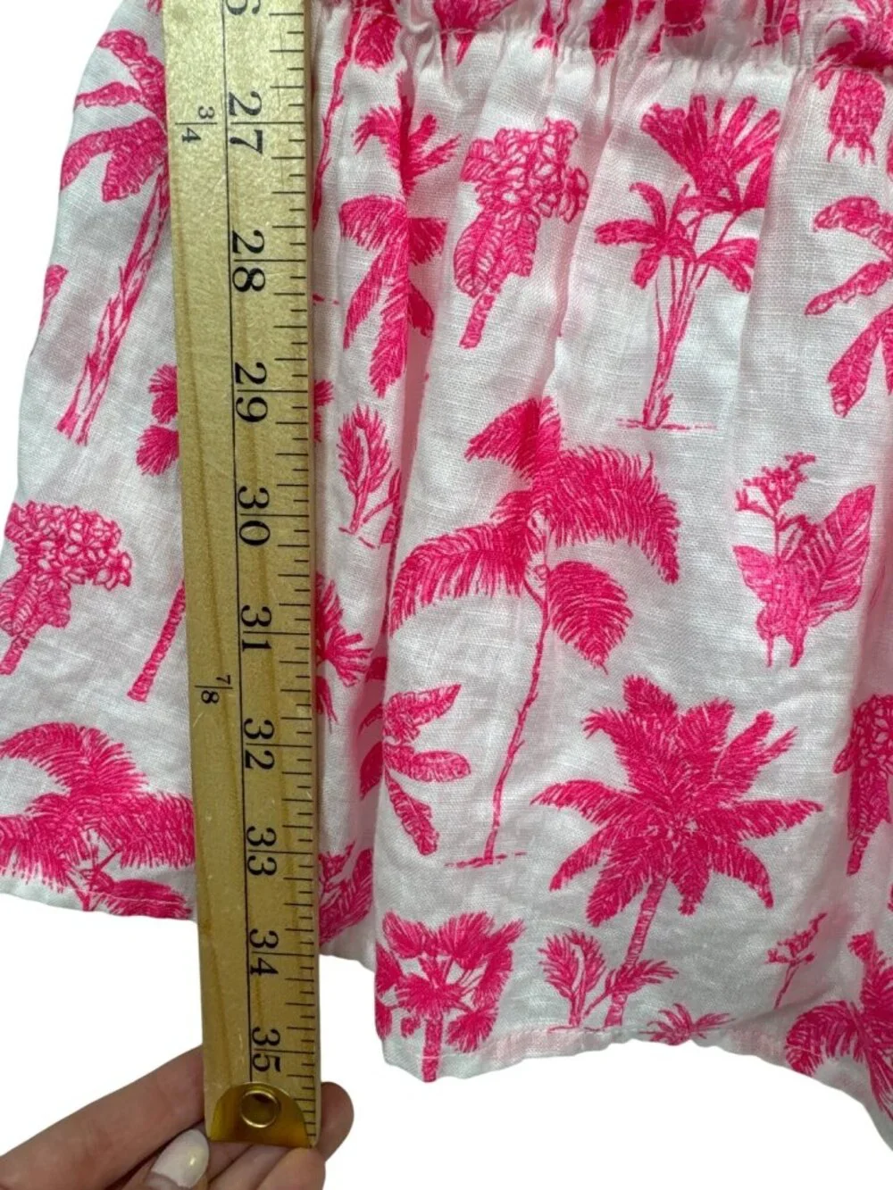 Vineyard Vines Women's M Linen Pink Palm Mini Dress Smocked Ruffle Tropical Res - Picture 8 of 11